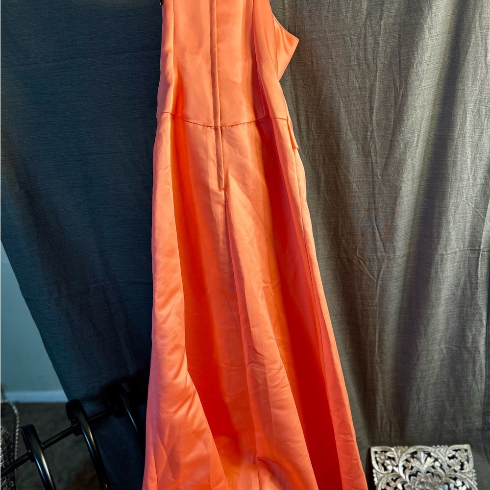 Mori Lee Strapless Dress in Vibrant Coral - Picture 3 of 5